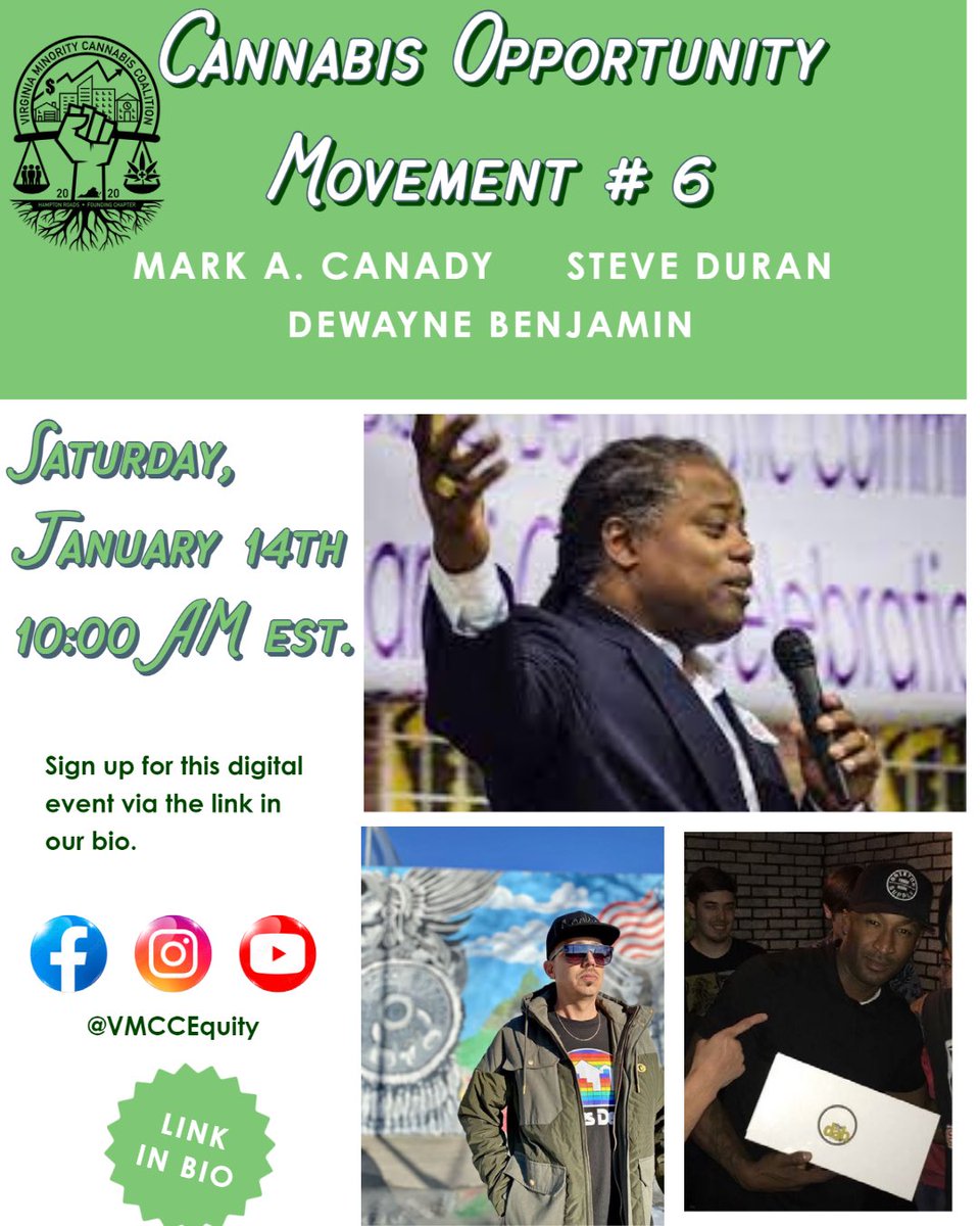 VMCCEquity33's tweet photo. Join us for a #CannabisOpportunityMovement event. We got some heavyweights lined up for you 😎 https://t.co/o8EESUyGGj