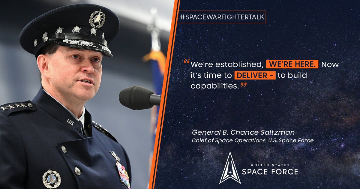 USSpaceForce's tweet photo. .@SpaceForceCSO Gen. B. Chance Saltzman shared his views on the future of our force, and setting the tone for the new year. #SemperSupra https://t.co/9XyKpMXgwT
