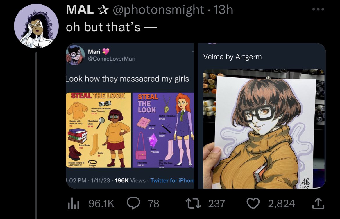 ComicLoverMari's tweet photo. Better go with my day? I’m gonna be falsely accused of being racist and hating Velma solely because of her race you absolute idiot I don’t think you understand what you are doing https://t.co/d88WzlKS83