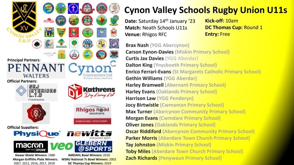 CVSRU's tweet photo. Here's your @CVSRU U11s team to play @NeathSchoolsU11 tomorrow morning @rhigosrugby 🖤💛🏉

@abercynonpry123 @oaklandsprimary @aberdareciw @CwmdareS @YGG_Abercynon @miskinpri @cwmamanpri @AbernantPrimary @PenywaunPrimary @ygg_aberdar @StStmargaretsrc @ynysboethpri1 @YsgolPenderyn https://t.co/l3DDwJvCIj