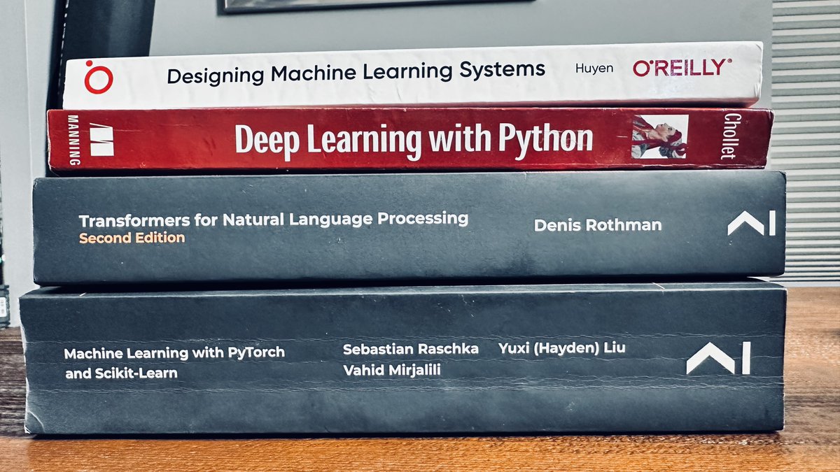 abacusai's tweet image. 4 essential books anyone should read:

• Machine Learning with PyTorch and Scikit-Learn
• Transformers for NLP
• Deep Learning with Python
• Designing Machine Learning Systems