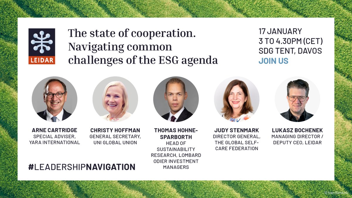 Leidar's tweet photo. How can we navigate new #ESG requirements to drive real change?
 
In 5 days we bring together a panel of diverse backgrounds from finance to #sustainableagriculture and #healthcare who are all seeking a new model of cooperation: https://t.co/es1KGj4iX4

#SDGTent #BusinessforSDGs https://t.co/HofzJe2Dhi