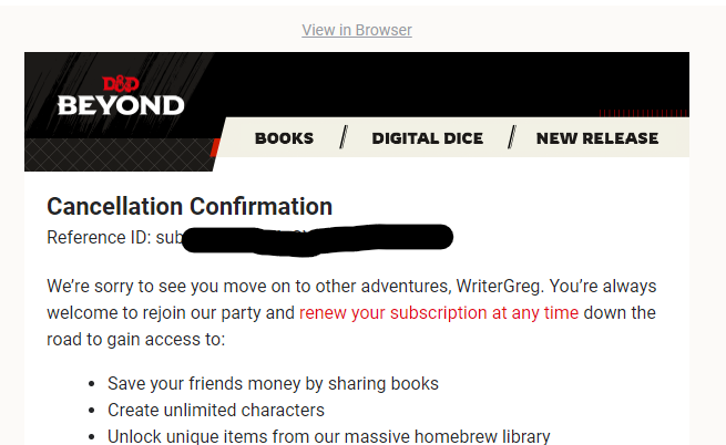 writergregcom's tweet photo. Canceled my @DnDBeyond subscription as a #protest to the #OGL changes. #OpenRPG #OpenDND. https://t.co/9HFe1GfKp1