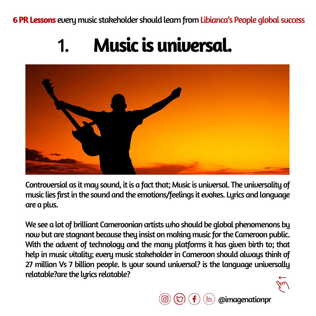 santherlabelle's tweet photo. #INsights #TalkingPR 

I know for a fact that everytime you go on instagram or TikTok, 9 times out of 10 you’ll hear People by @iamlibianca 

@ImageNationPR decided to share some lessons with Music stakeholders esp our Cameroonian stakeholders on how they can achieve this success https://t.co/KVwhZFCIyF