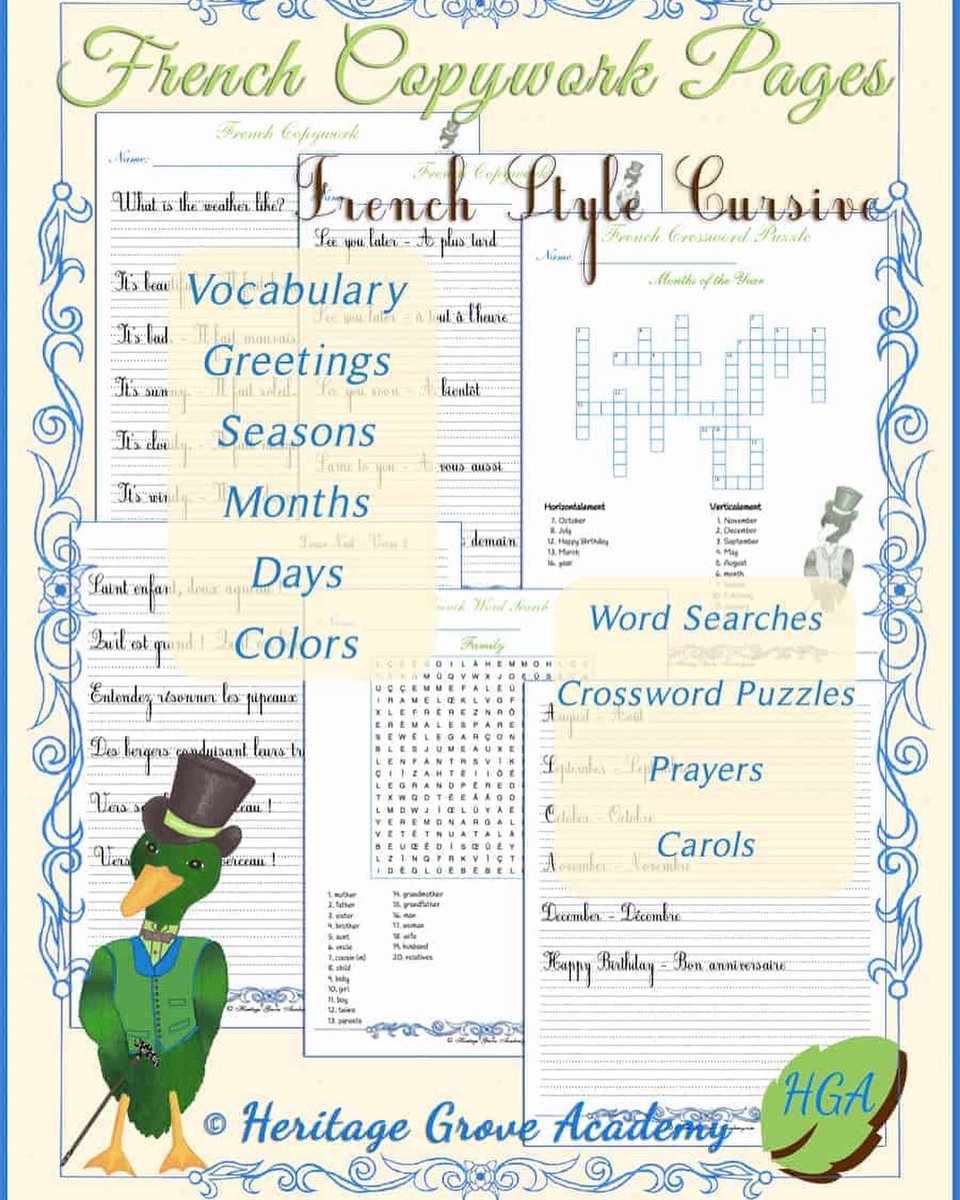 Students will #learn a new, more artistic, style of #handwriting, such as used in #French schools while they practice and memorize some common French vocabulary, phrases and sayings. #homeschooling #homeschool 

heritagegroveacademy.com/french-style-c…