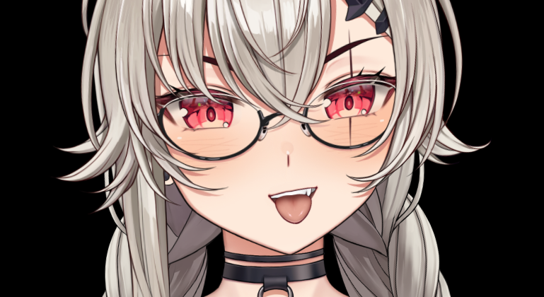 1girl solo glasses red eyes tongue tongue out black background  illustration images