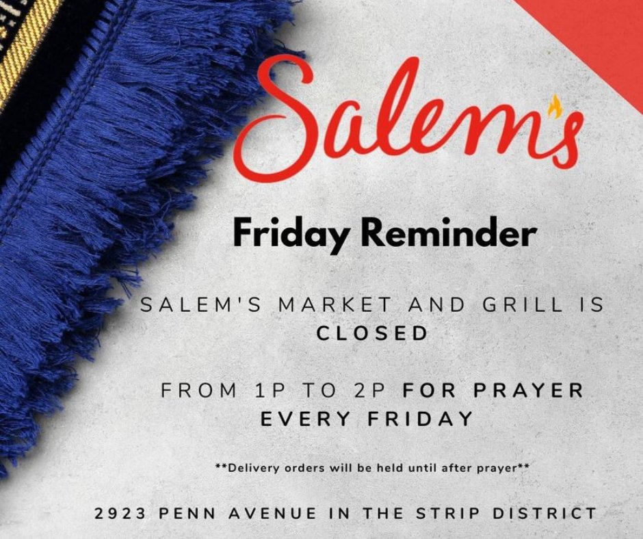Your FRIENDLY FRIDAY REMINDER! 
Closed between 1P to 2P on Friday's for PRAYER!