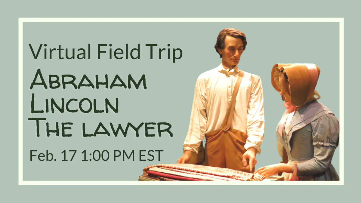 learnATW's tweet image. Feb. 17 | On this #virtualfieldtrip you&apos;ll Abraham Lincoln&apos;s home in Springfield, IL and learn about his life as a lawyer. #FLedchat #4thchat #digcit | Register buff.ly/3vWAalX