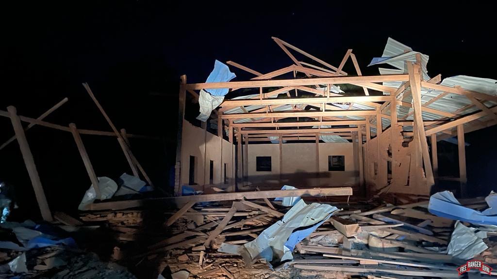 NUGPressSPOX's tweet photo. SAC recent airstrikes kill 2 year old baby, mother, pastor, catholic deacon and villager, 2 churches among many destroyed buildings, 3 civilians injured in Karen State. #Myanmar military's deliberate targeting of civilians is a war crime. #WhatsHappeningInMyanmar https://t.co/at10Hx9JZL
