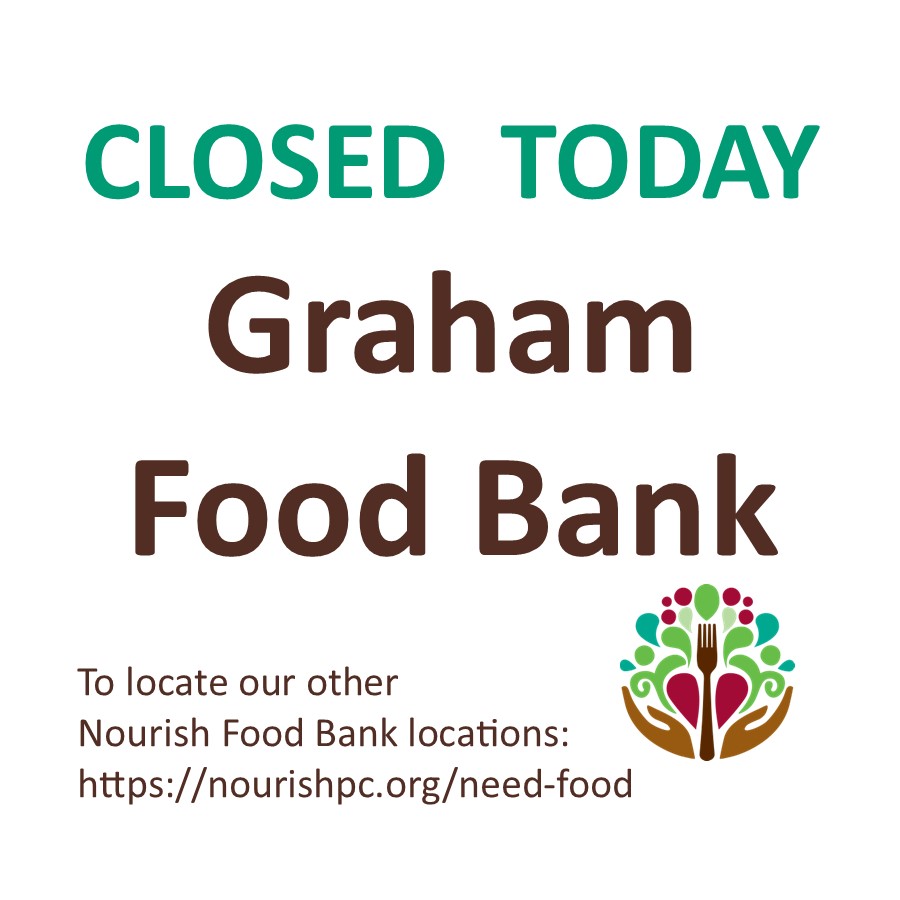 NourishPierceCo's tweet image. Graham Food Bank will be CLOSED from December 14-January 17.  For other times and locations, visit our website at nourishpc.org/need-food/.  #HappyHolidays #TogetherWeNourish #GrahamWA #EndHunger #StayWarm #Winter #Community