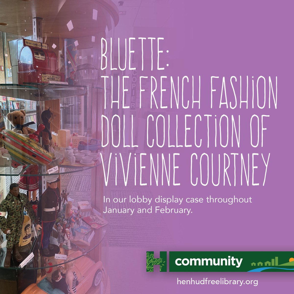 HenHudLibrary's tweet photo. The lobby display case is located downstairs by the Circulation Desk. Displayed throughout January and February.
#hhfl #library #lobbydisplay #bleuttte
#thefrenchfashiondollcollection #viviennecourtney https://t.co/OWIxRHuDec