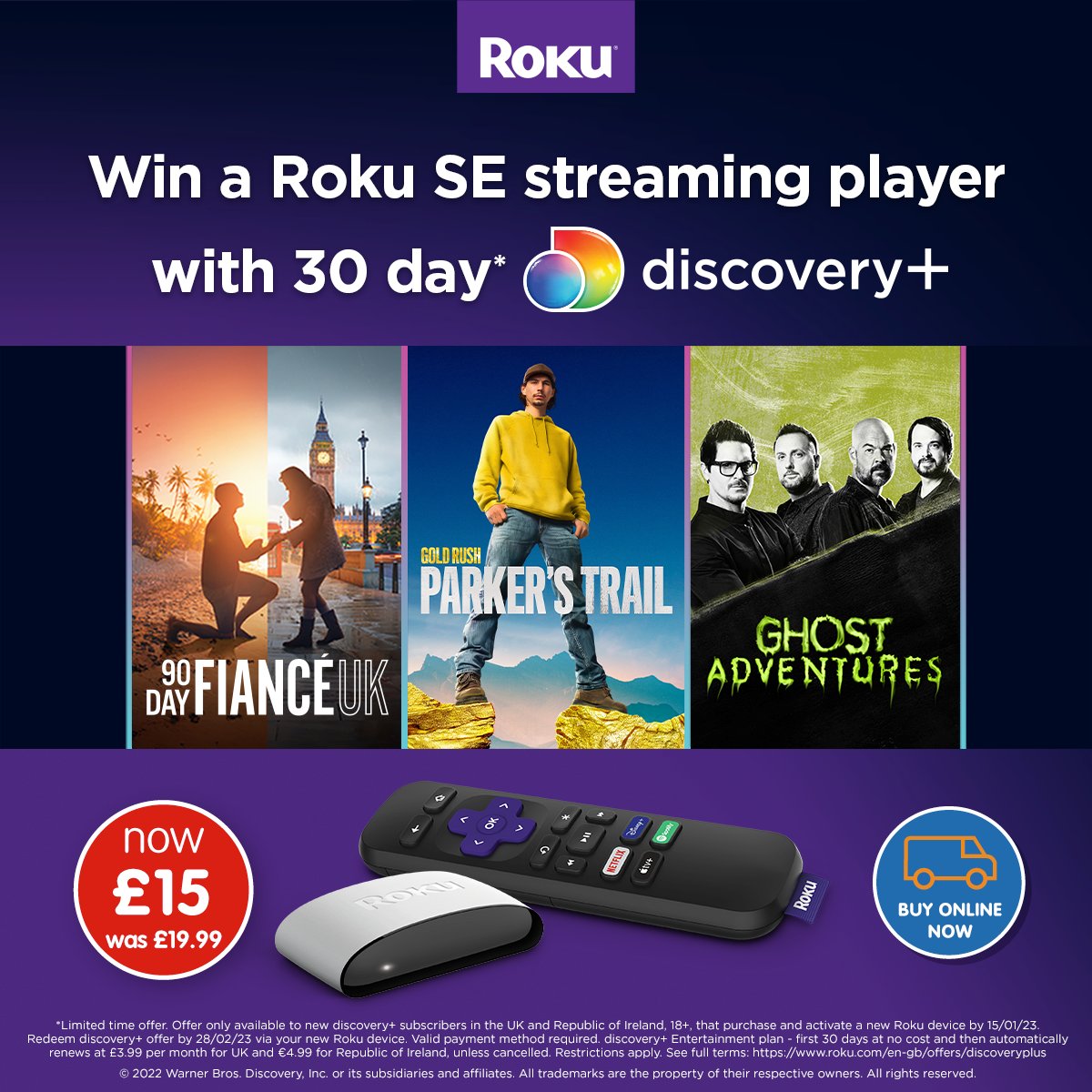 bmstores's tweet image. 📺 #COMPETITION TIME 📺

We're teaming up with @Roku to give ONE lucky winner a chance to win a #Roku SE Streaming player with 30 days of Discovery+!

For your chance to #WIN, simply

1) FOLLOW US
2) RT This post
3) COMMENT #BMRoku

Competition ends 9am 20/1/23