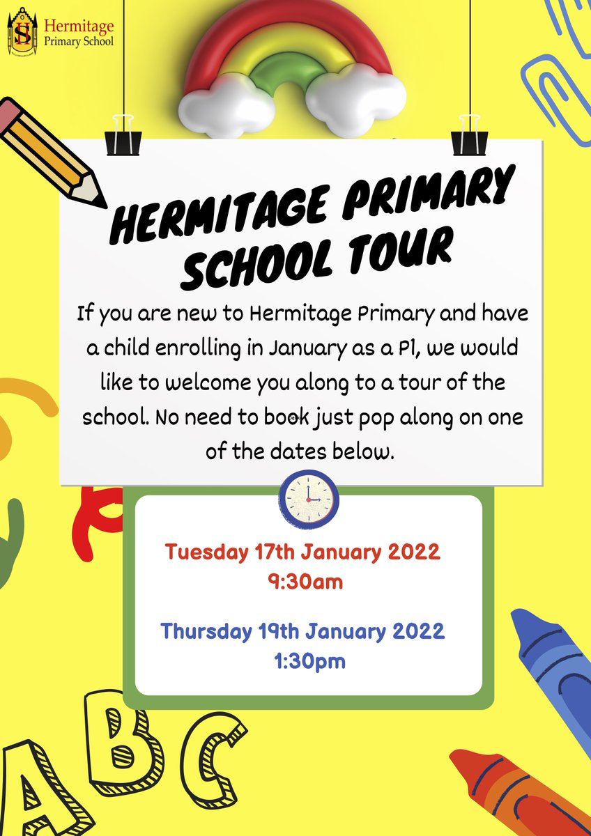 HermitagePrim's tweet photo. Registering for P1 next year and new to Hermitage Primary? Come along to one of our tours next week to get a flavour of life in the Hermi Hive! 🐝 https://t.co/kf7qd54H7b