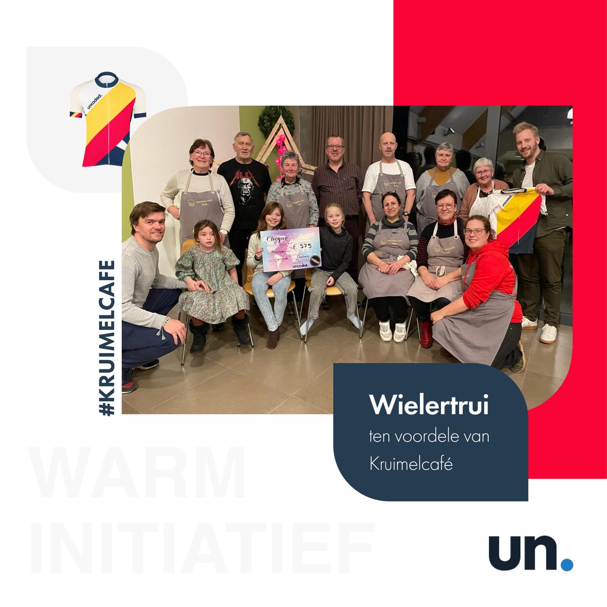 Uncoded rides the right stuff, dankzij VeeloHeero en onze eigen designers hebben we een eigen koerstruitje!
Via VeeloHeero ging er een mooie bijdrage naar het Kruimelcafé in Oostkamp, laat het smaken ginds!
#uncodedrocks #warminitiatief #ridetherightstuff #cycling #veeloheero