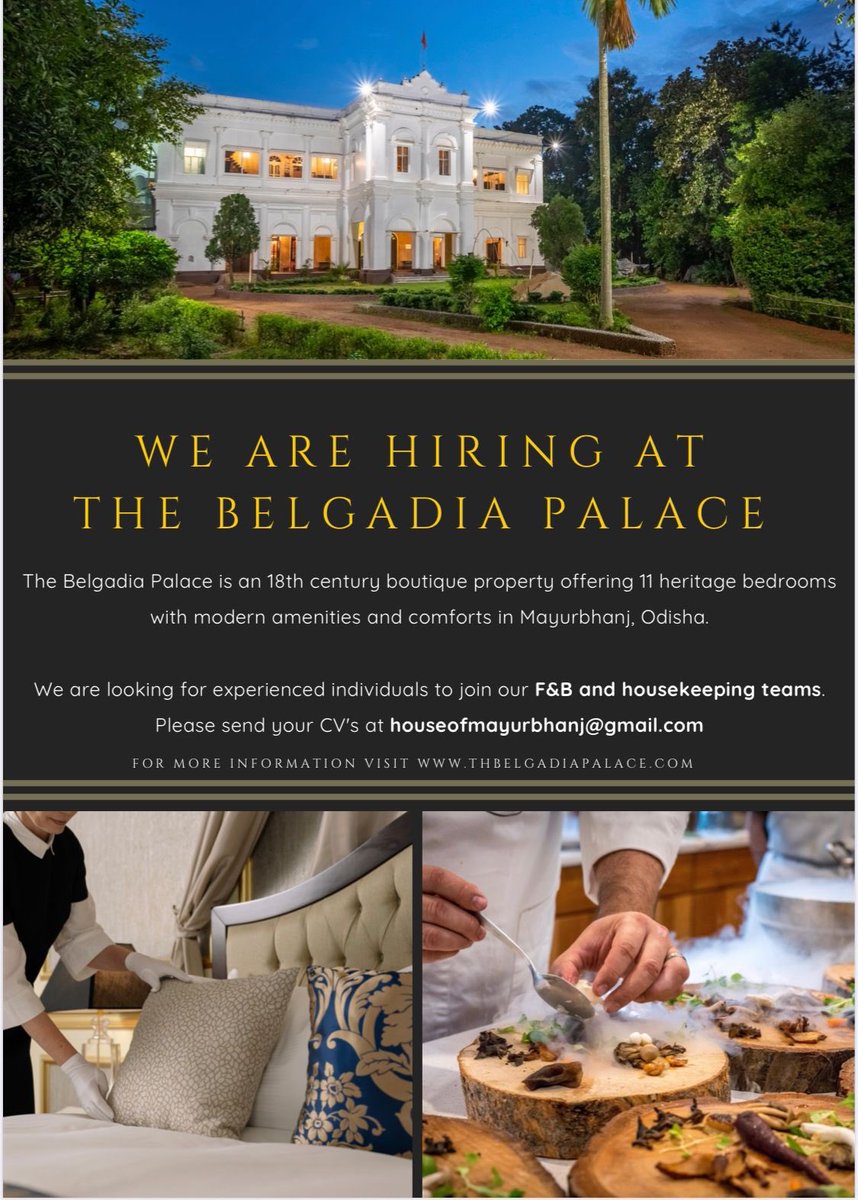 We are hiring @BelgadiaPalace #jobs #odisha #mayurbhanj #baripada #hoteljobs