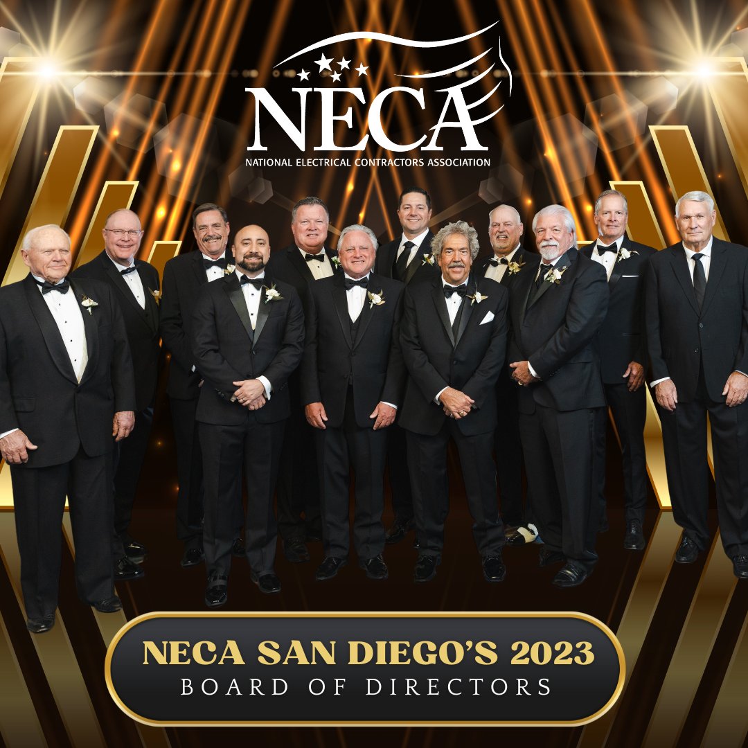 SanDiegoNECA's tweet photo. NECA San Diego is proud to announce our newly installed 2023 Board of Directors and Officers!
#WeAreNECA #electricalcontractors #electricalconstruction #sandiegoconstruction #sandiegobuilds #union #unioncontractors https://t.co/Iy7F1pTxEk