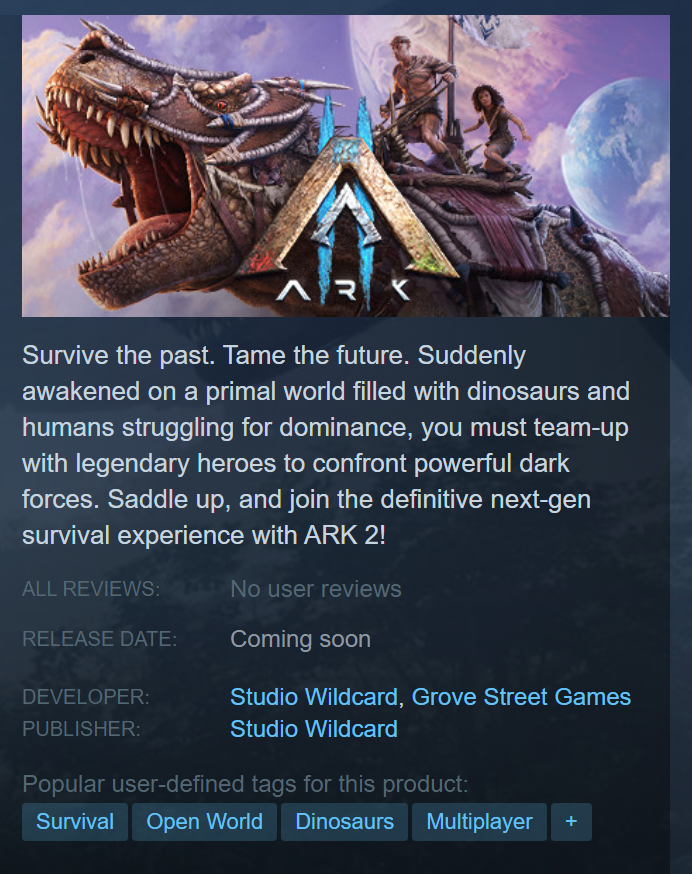 Survival Game News on X: Ark 2 release date has been changed from 2023 to  Coming soon 🥲 Does that mean Ark 2 is leaving the battle of the giants?  What do