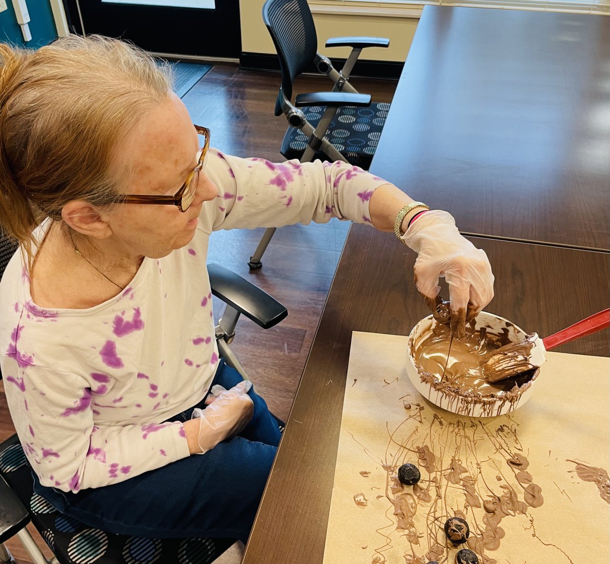 Sometimes you need to get messy to create a masterpiece! Our Truffles turned out delicious during our Creative Cooking program. #TrilogyLiving