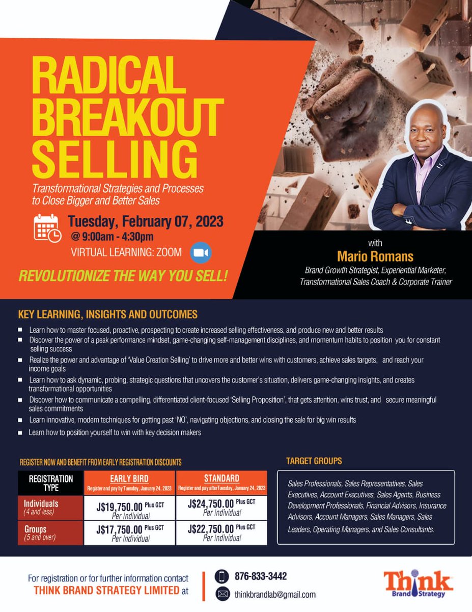 Learn transformational strategies and processes to close bigger &amp; better sales in 2023! It's a RADICAL BREAKOUT SELLING webinar.

Email <a href="/ThinkBrandLab/">Think: Brand Strategy</a> at thinkbrandlab@gmail.com to register now!