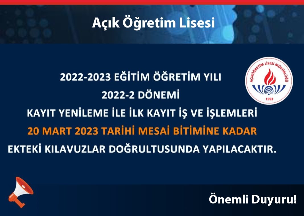 Açık öğretim lisesi ve ortaokul öğrencilerimizin dikkatine!
↪️Bizimle Hayatı bıraktığınız yerden,
     ↪️Nerde kalmıştık demeye var mısınız?
<a href="/tcmeb/">Millî Eğitim Bakanlığı</a> <a href="/mebhbogm/">MEB Hayat Boyu Öğrenme Genel Müdürlüğü</a>
<a href="/sdulger43/">Sabahattin DÜLGER</a> <a href="/pasinlerkym/">Pasinler Kaymakamlığı</a> <a href="/emrezeyrekk/">Emre Zeyrek</a> <a href="/skaygusuz/">Salih Kaygusuz</a> <a href="/PasinlerMEM/">PASİNLER İLÇE MİLLİ EĞİTİM MÜDÜRLÜĞÜ</a> <a href="/hakancinarmem/">Hakan ÇINAR</a> <a href="/Turkhtbzkrt/">H.Türk</a> <a href="/UgurBNGL/">UĞUR BİNGÖL</a> 
@Muratergnnn@Fatih_Akt
