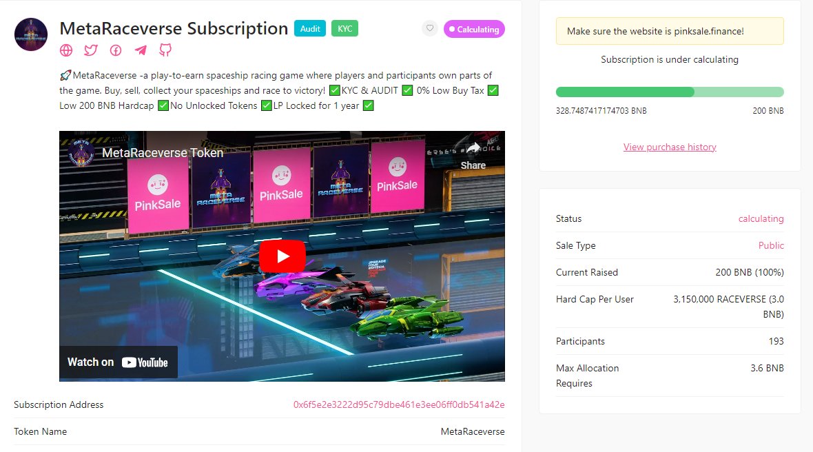 MetaRacevers's tweet photo. MetaRaceverse Subscription Presale succesfully filled 329 BNB but we decided to cancel subscription presale and reopen as fair launch presale on pinksale to give everyone equal chance!

You can get your BNBs back from presale link: https://t.co/ZaV8UYy45L https://t.co/7lbYXJY3xP