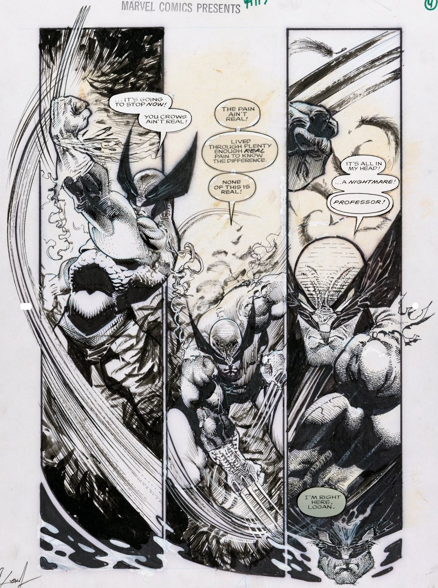 HeritageAuction's tweet image. #HERITAGELIVE #Wolverine slashes away in a nightmare on this killer story page by #SamKieth for '#Marvel Comics Presents No. 117.' This dramatic piece could not be ignored as bidders drove the final price up to $31,200! 💥 fal.cn/3v5OV
#ComicArt