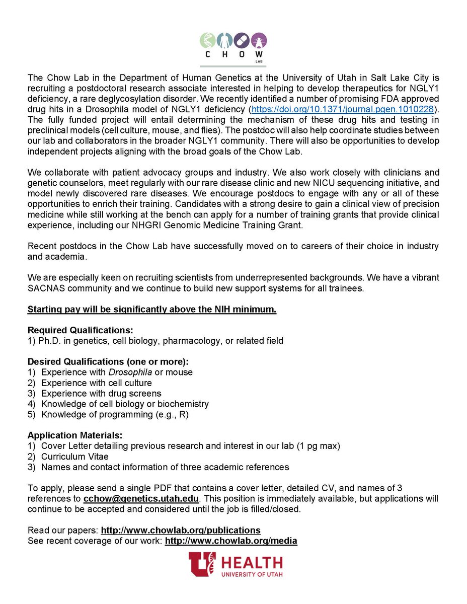 ClementYChow's tweet photo. 🚨ALERT🚨
The @chowlab has at least 2 postdoc positions available. See below.

Both will start SIGNIFICANTLY ABOVE NIH MINIMUM

https://t.co/Q4jM3Co57J

DM or email me for details. https://t.co/mz7MJzxzLP