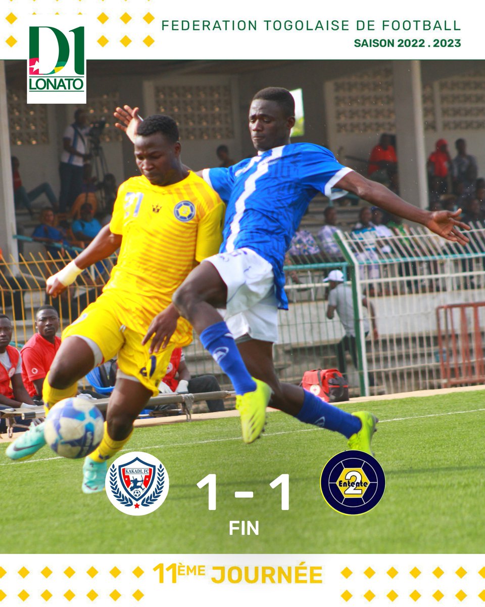 FtfTogolaise's tweet photo. 🟥#D1LONATO

La 11ème journée a démarré ce vendredi par un nul 1⃣ 🆚 1⃣ entre #KAKADL et l'#ENTENTEII https://t.co/RGkyxv54RE