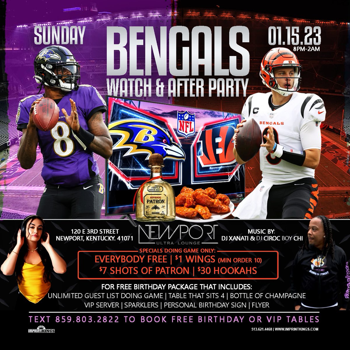 tpimprintkings's tweet photo. #ThisSunday @bengals #Watch&amp;AfterParty Newport Ultra Lounge @newportultralounge 
#flyerdesign by @tpimprintkings @thomasimprintkings @imprint_kings https://t.co/2NJlf3bVPw