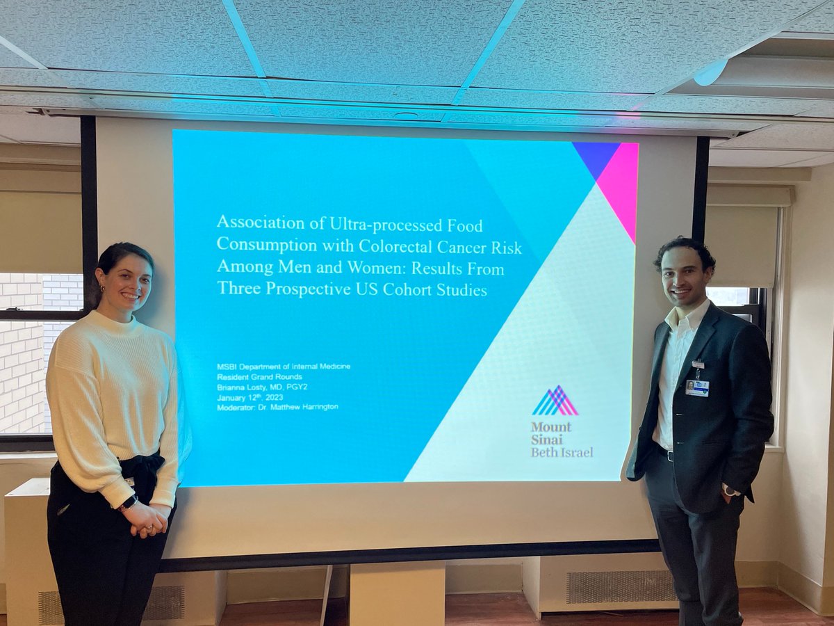 Great job by our stellar PGY2, Dr. Bri Losty, on her RGR looking at “Association of Ultra Processed Food Consumption and Colorectal Cancer Risk”, and THANK YOU to our wonderful APD, Dr. Matthew Harrington @stercorari, for his mentorship and excellent discussion! @mshshospitalist