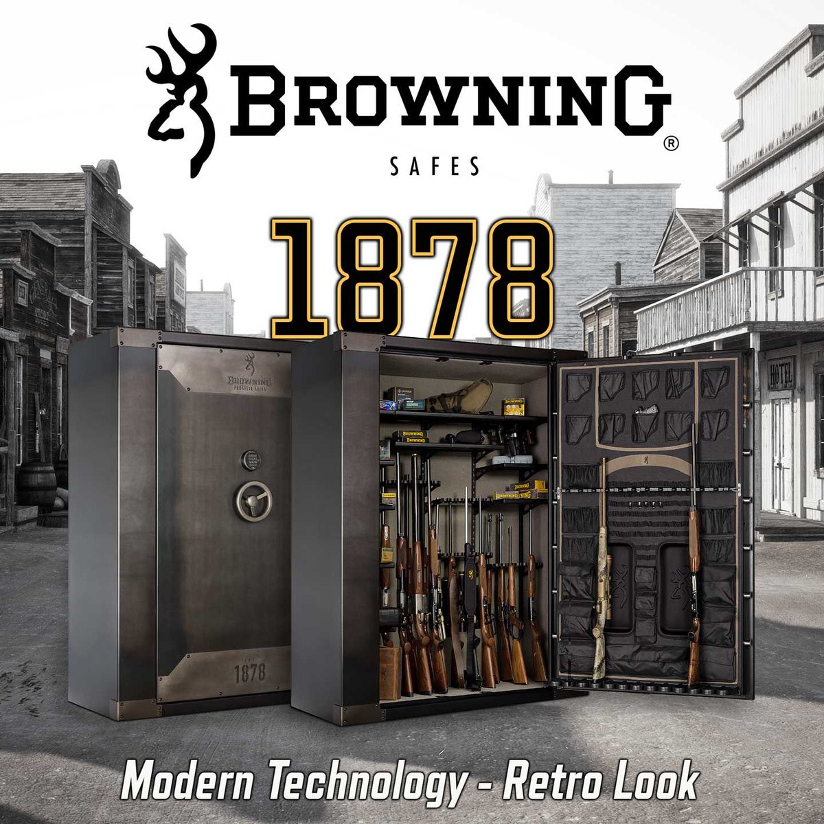 BrowningSafe's tweet photo. The #BrowningSafes 1878-65T is loaded with patented tech and made with all continuous welds. Fire protection that lasts 90 minutes @ 1680°, an interior power outlet, LED lighting, and the best interior in the industry. And it’s wrapped in a retro style that speaks for itself. https://t.co/6rnoH7ZCNQ