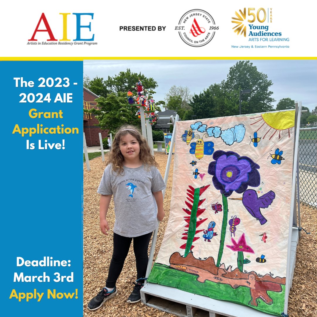 AIE is providing a virtual grant assistance workshop January 21st from 10am to 11:30am. Speak to AIE staff about your application for the 2023-2024 school year, and connect with other schools. Registration is required. Visit njaie.org/apply for more details. #njarts