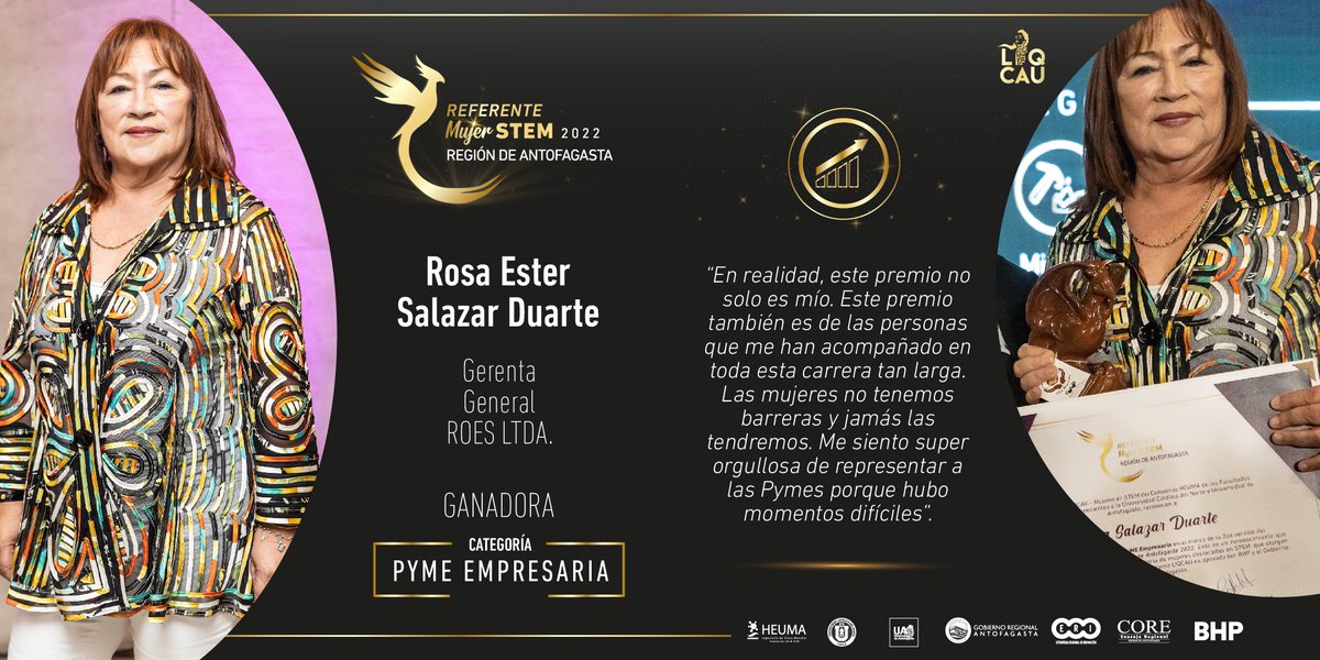 Proyecto_Liqcau's tweet photo. 😉 Continuamos destacando las palabras de nuestras ganadoras del PREMIO REFERENTE MUJER STEM, REGIÓN DE ANTOFAGASTA 2022

🙌 Es el momento de compartir un extracto de nuestra ganadora de la categoría PyME Empresaria

✨️ Rosa Salazar Duarte 📊 https://t.co/0bHXA3OYYu