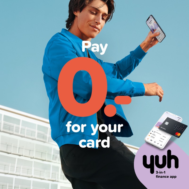 yuh_app's tweet photo. At Yuh, zeros are in season all year round, but especially now that it’s winter they provide that quantum of solace: You pay 0 CHF for your Mastercard.