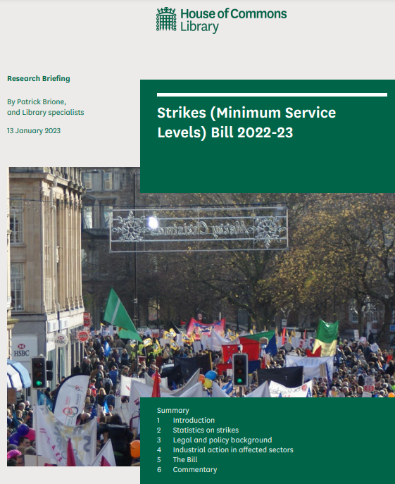 Props to my <a href="/commonslibrary/">Commons Library</a> colleagues, not least <a href="/patrickbrione/">Patrick Brione</a>, for pulling together a briefing on the Strikes (Minimum Service Levels) Bill, at very short notice. 

The Bill has its second reading on Monday.