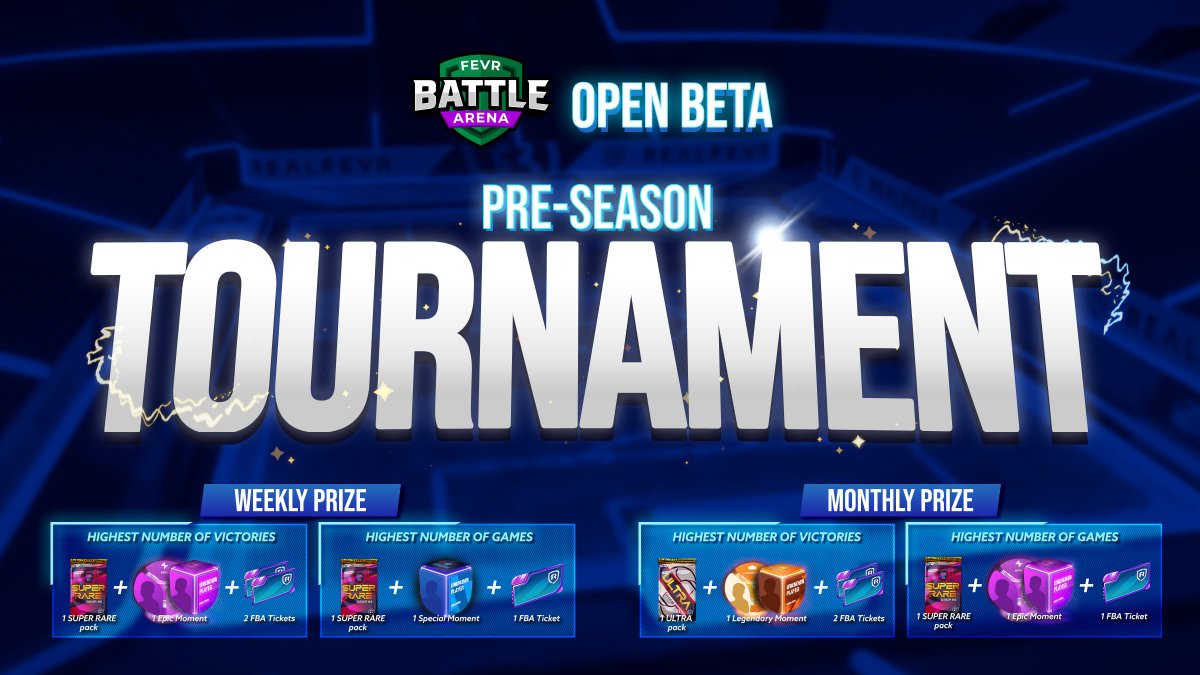 FEVR Battle Arena Sezon Öncesi Turnuvası 🔛

- Haftalık ve Aylık Yarışma
- Ödüller: En çok galibiyet alan ilk 3 ve en çok oyun alan ilk 3
- İlk hafta 12'den 21 Ocak'a kadar, geri kalan haftalar Pazartesi'den Pazar'a! 🤩

Ne için bekliyorsun? 🎮

realfevr.com/fevr-battle-ar…

#BSC