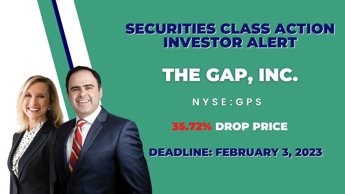 MergerAlerts's tweet image. The Gap Incorporated Securities Class Action Lawsuit $GPS

Deadline Next Week February 3, 2023, Learn More 👉 bit.ly/TheGapInc-GPS

#NASDAQ #NasdaqListed #InvestorAlerts #stocks #stockmarketnews #StocksInNews #NYSE #investing