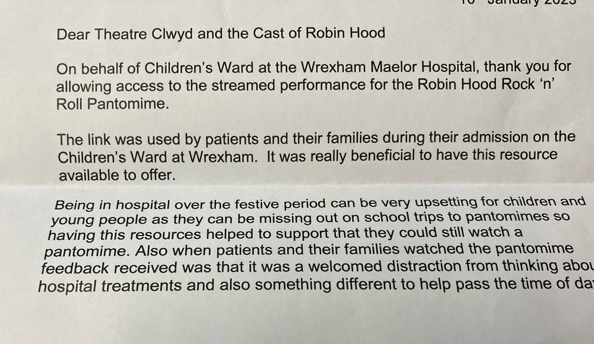 Thanks to <a href="/BetsiCadwaladr/">Betsi Cadwaladr</a> for the note. Big diolch and di awn to all <a href="/ClwydTweets/">Theatr Clwyd</a> team involved in delivering this into every hospital on N Wales, and 60 care homes locally.