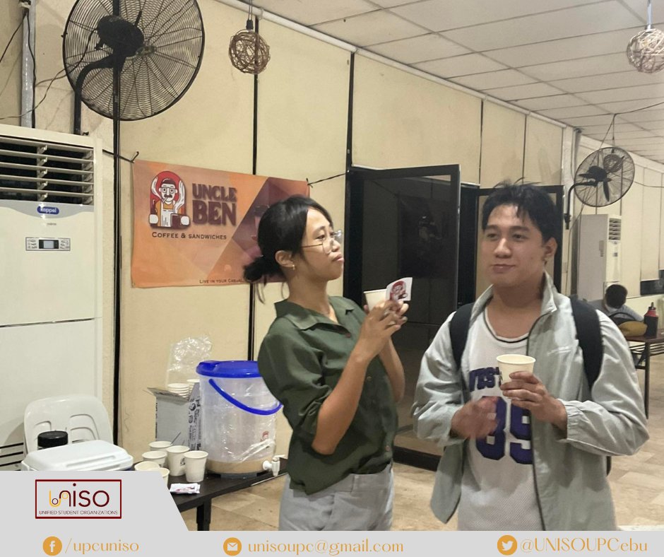 UNISOUPCebu's tweet photo. IN PHOTOS | Kapehan Day 7 ☕

We would like to extend our gratitude to Uncle Ben as one of our sponsors in Today's Kapehan. Special thanks to Fine Arts Student Organization, @raccnupc, 
@NKEUPCebu  and @UPSParaSaBayan  for sponsoring today's pantry. Padayon, Iskolars! https://t.co/1YvrT4pLUV