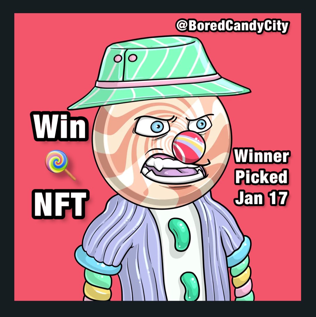 HodlerDefi's tweet photo. Enter to Win a FREE #NFT from @BoredCandyCity 🍭🎁 

Rules:
1️⃣Follow @HodlerDefi 
2️⃣🔁&amp;❤️
3️⃣Tag 4 Friends

Winner picked Jan 17 📣 during the #CandyFam Hangout ⬇️ 

https://t.co/uRkQYEpOfU https://t.co/di4A5ub9vI