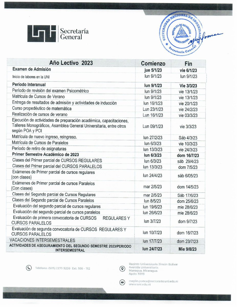 UNIdeNicOficial's tweet photo. Calendario Académico UNI 2023

@AcademiaFti
@UNIFTC1
@Uni_Farq
@fiquni
#FECUNI
#FCySUNI

#40UNI 
#UNIHijadelaRevolución 
#SomosOrgullosamenteUNI❤️ https://t.co/cMdLFdAtiy