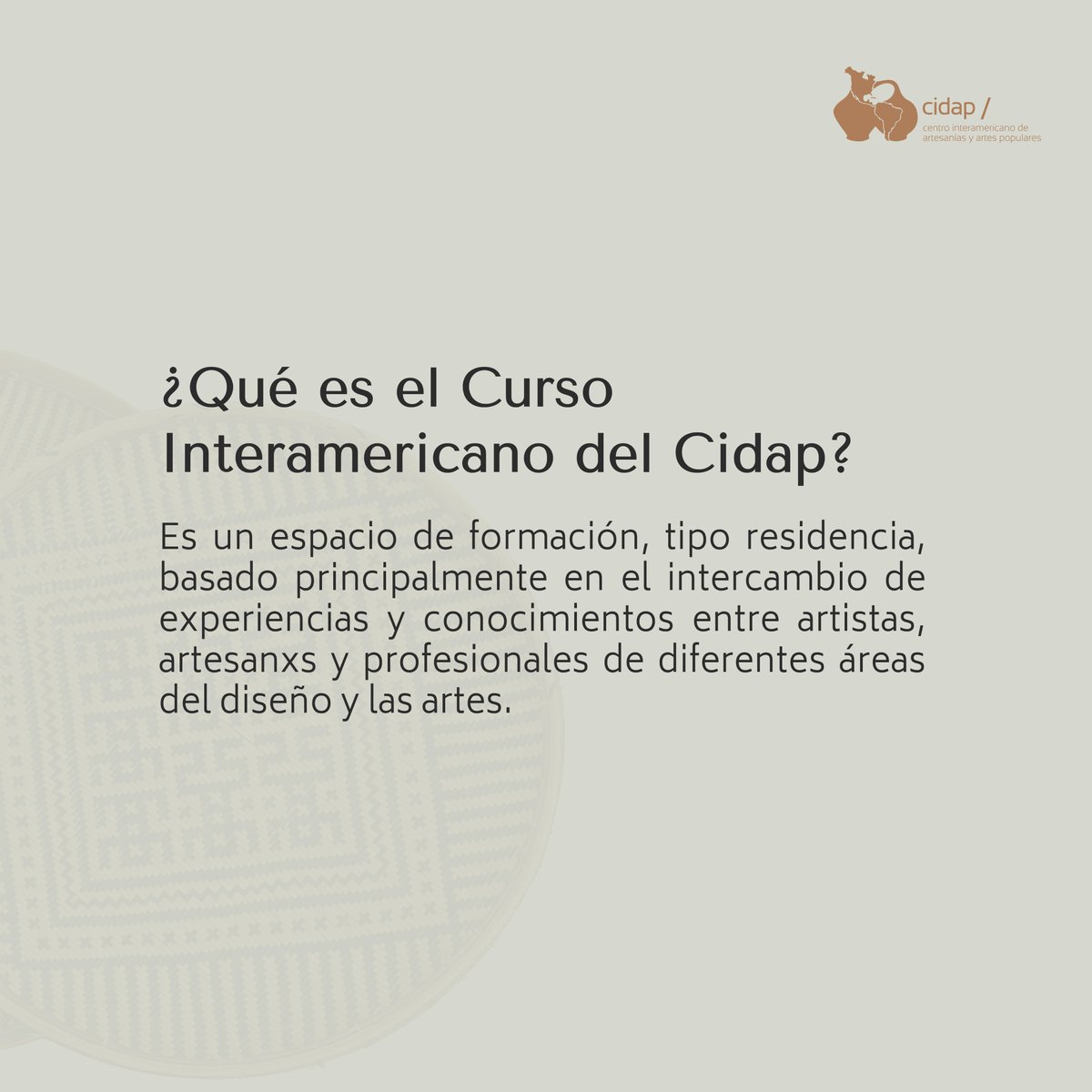CIDAPAMERICA's tweet image. 🙌 Se viene el #CursoInteramericano del #Cidap y está dedicado a la rama artesanal de tejeduría en fibras.
🤓 Un espacio para fomentar la creación y proyectos innovadores que incorporen este tipo de trabajo artesanal. 

👉 Más detalles aquí: onx.la/233bb