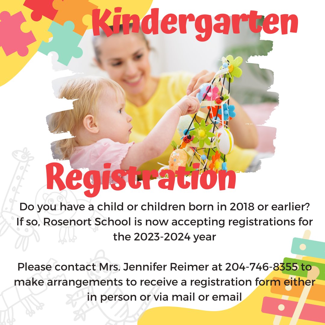 Do you have a child or children born in 2018 or earlier?
If so, Rosenort School is now accepting registrations for the 2023-2024 year

Please contact Mrs. Jennifer Reimer at 204-746-8355 to make arrangements to receive a registration form either in person or via mail or email