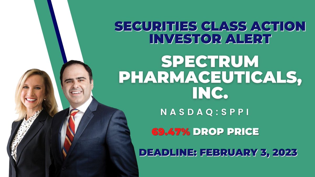 MergerAlerts's tweet image. Spectrum Pharmaceuticals Securities Class Action Lawsuit $SPPI

Deadline Next Week February 3, 2023, Learn More 👉 bit.ly/SpectrumPharma…

#NASDAQ #NasdaqListed #InvestorAlerts #stocks #stockmarketnews #StocksInNews #NYSE #investing