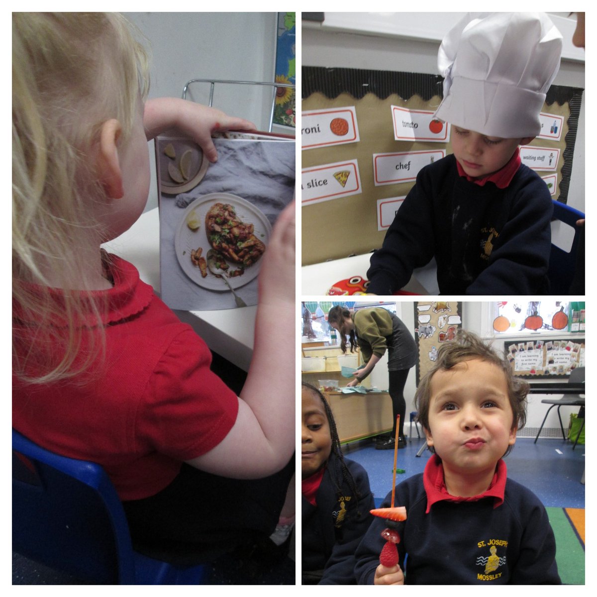 The children in EYFS have had a fantastic start to their new topic 'Food Glorious Food.' The children have made their own fruit kebabs and grown their own cress as well as learning about healthy eating, exercise and dental health.