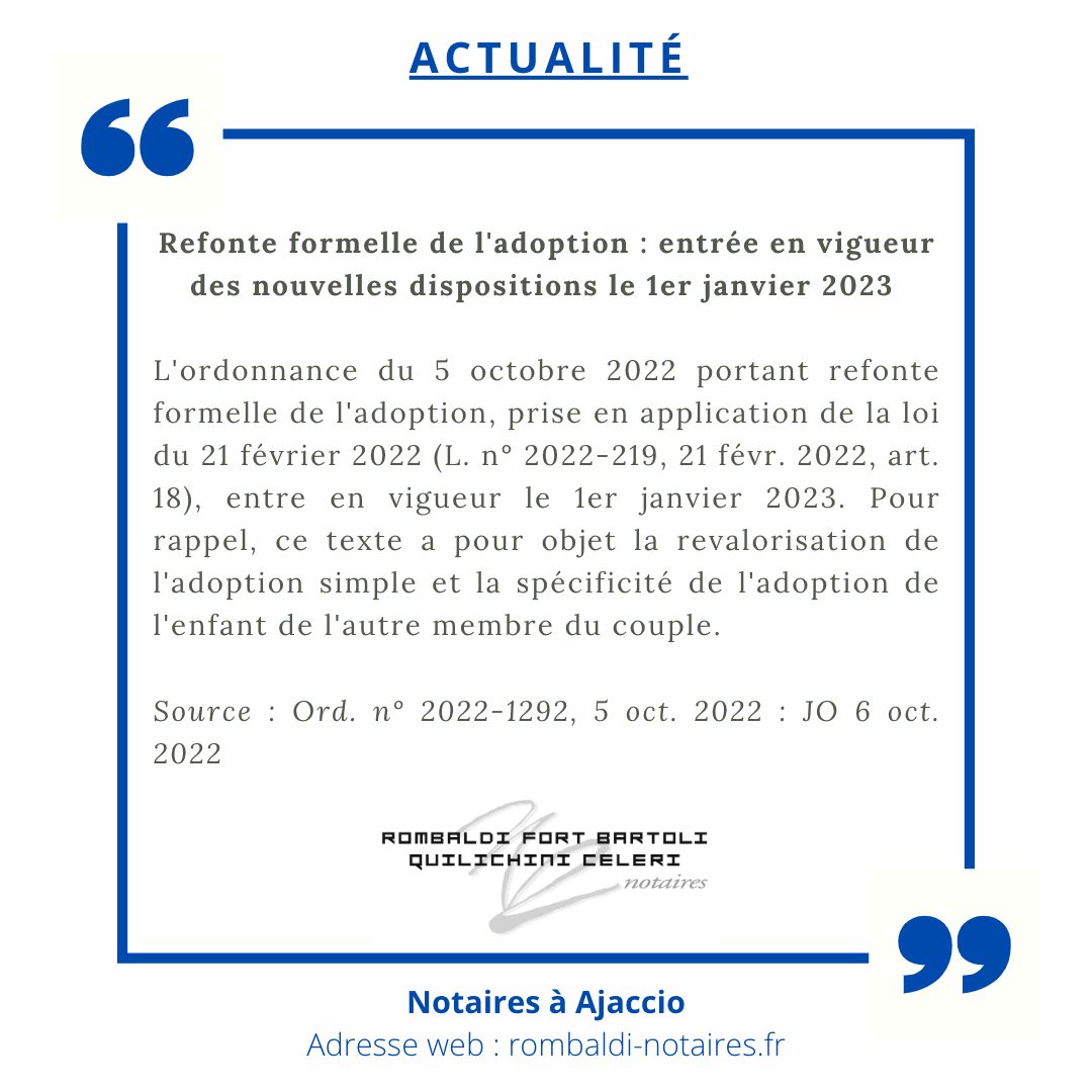 office_rombaldi's tweet image. Refonte formelle de l&apos;adoption : entrée en vigueur des nouvelles dispositions le 1er janvier 2023. 

#adoption #refonte #ordonnance #couple