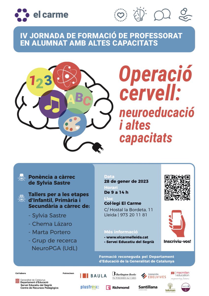 El Carme Lleida (@elcarmelleida) on Twitter photo Aviat arriba la IV Jornada de formació de professorat en Altes Capacitats: Operació Cervell 🧠
<a href="/NeuroPGA/">NeuroPGA Research Team UdL</a> <a href="/martaportero3/">Marta Portero-Tresserra</a> <a href="/lepetitpan/">Chema Lázaro</a> <a href="/erasmus_talent/">Erasmus+ Talent Project</a> <a href="/CRPSegria/">CRP del Segrià</a>
Tota la informació de la jornada i ponents aquí ⬇️
elcarmelleida.cat/post/la-formac… Aviat arriba la IV Jornada de formació de professorat en Altes Capacitats: Operació Cervell 🧠
<a href="/NeuroPGA/">NeuroPGA Research Team UdL</a> <a href="/martaportero3/">Marta Portero-Tresserra</a> <a href="/lepetitpan/">Chema Lázaro</a> <a href="/erasmus_talent/">Erasmus+ Talent Project</a> <a href="/CRPSegria/">CRP del Segrià</a>
Tota la informació de la jornada i ponents aquí ⬇️
elcarmelleida.cat/post/la-formac…