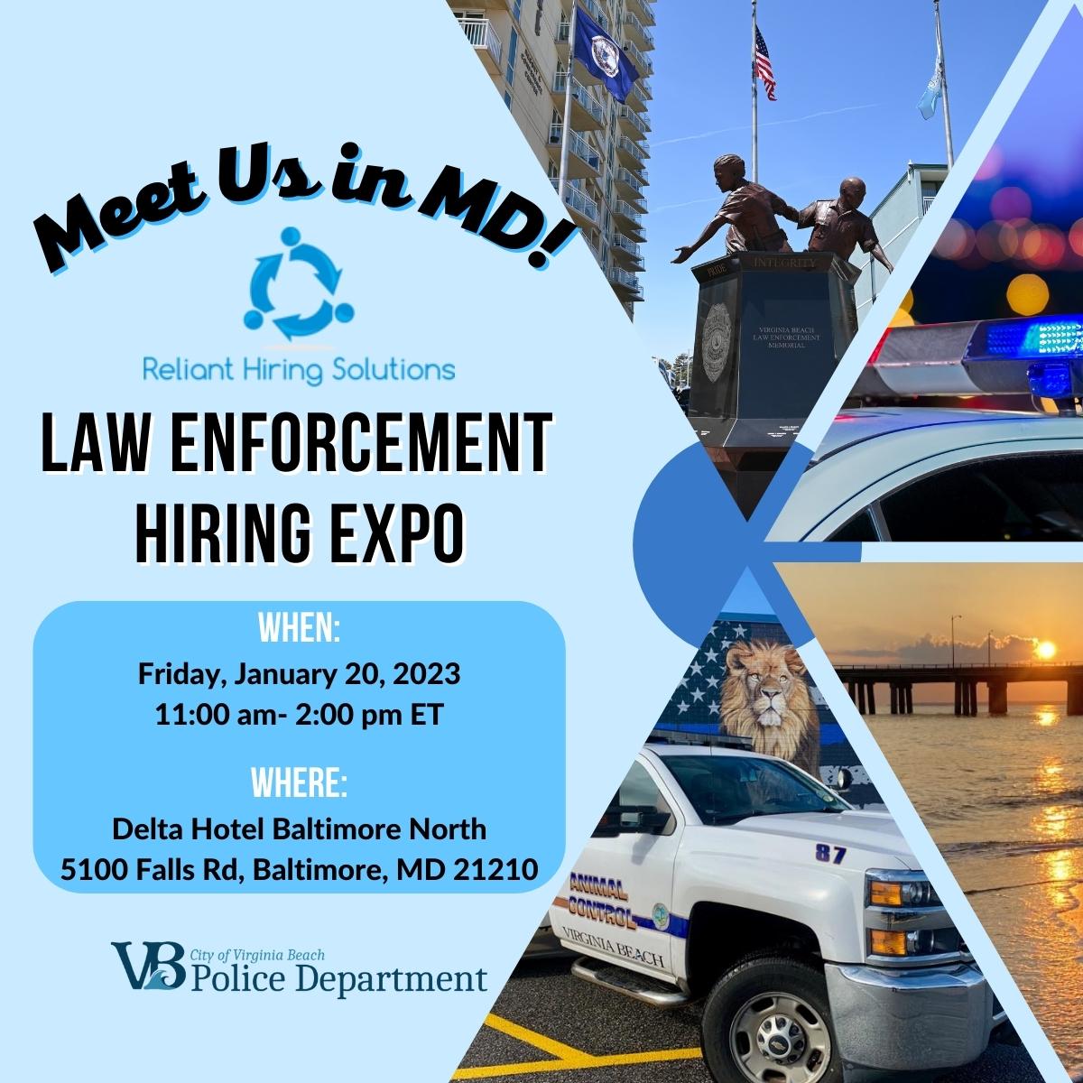 VBPD's tweet photo. This time next week, the VBPD Recruitment Team will be in #Baltimore for @ReliantHiring Solutions' Law Enforcement Hiring Expo. Will we see you there? 👀
#baltimorepd #baltimoremd #VBPD #nowhiring #careerfair #lawenforcement #nowhiring #domore #bemore #havemore #virginiabeach https://t.co/lG9WBjv1Ev