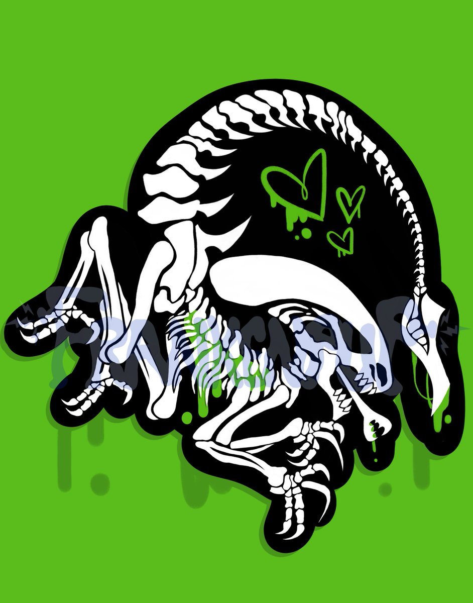 Franken_Pup's tweet photo. This is not an accurate depiction of a xenomorph, don't come for me. 😅 Based off the iconic jurassic park velociraptor skeleton!
~
#Aliens #aliensvspredator #jurassicpark #fanart #aliensmovie #skeleton #sticker #alienskeleton #xenomorph #xenomorphalien #xenomorphart https://t.co/sXOGGfKqqt