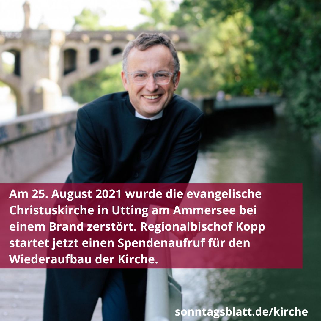sonntagsblatt's tweet photo. Fast 100 Jahre alt war die #Christuskirche in #Utting, als sie 2021 durch einen Brand komplett zerstört wurde. #Regionalbischof Christian Kopp möchte die Kirche nun durch #Spenden wiederaufbauen. https://t.co/XLnrtxB6PO